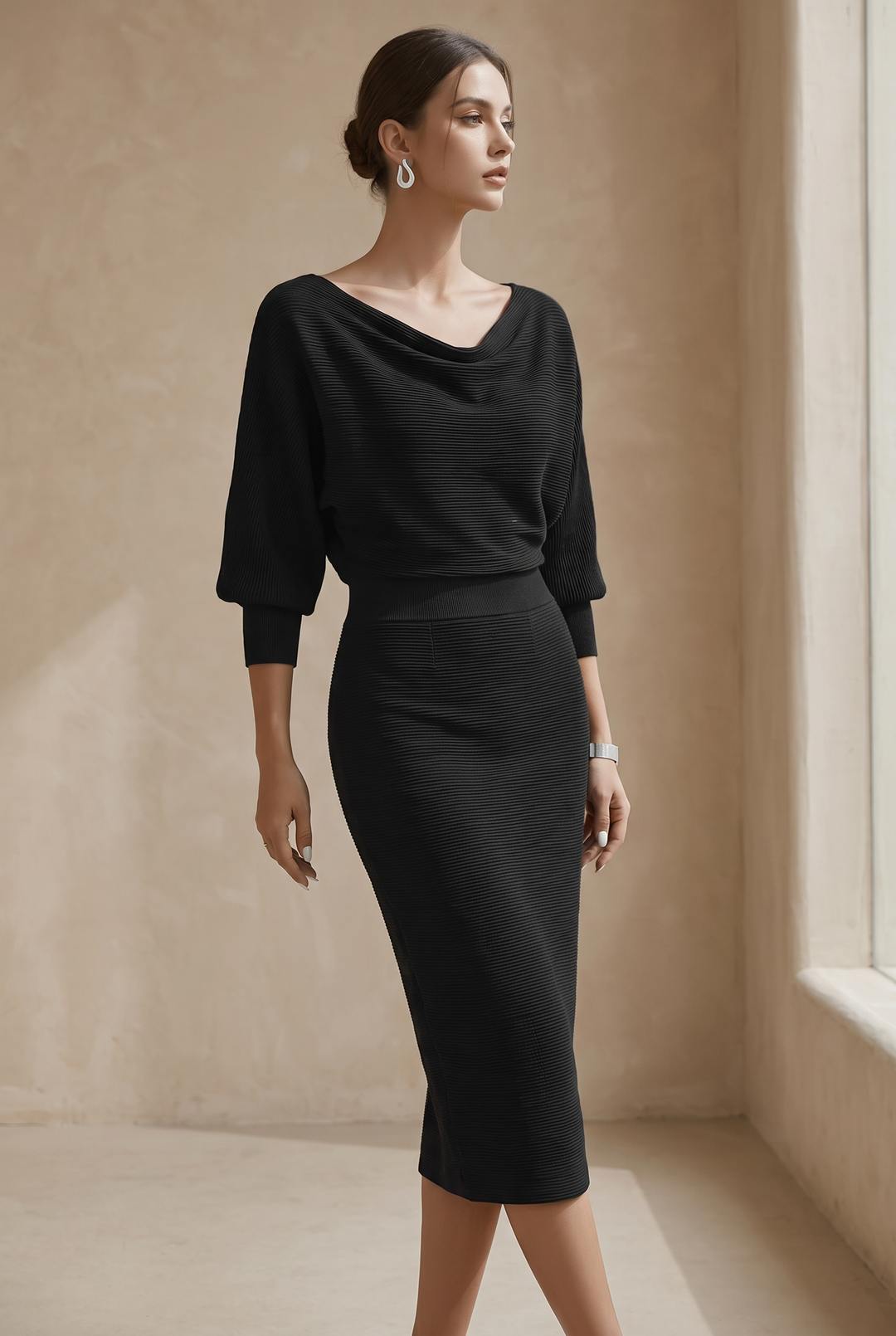 Hayden Ailany Luxurious Midi Dress - black front view