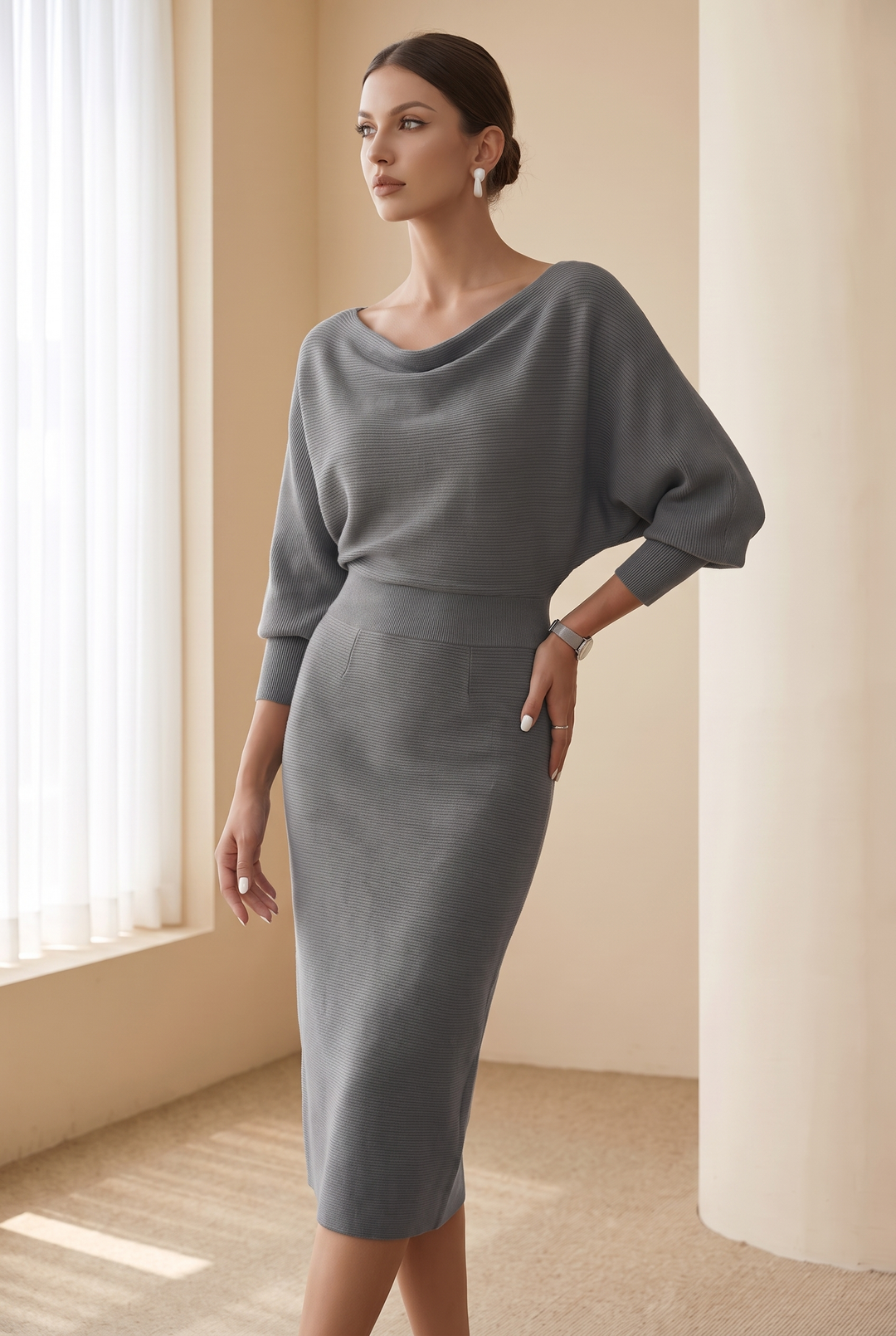 Hayden Ailany Luxurious Midi Dress - gray three-quarter view