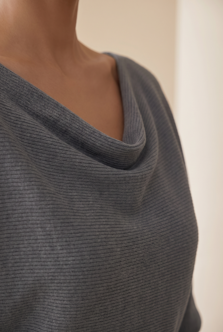 Hayden Ailany Luxurious Midi Dress - gray neckline detail