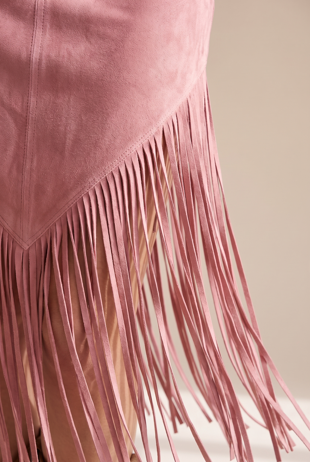 Valencia Suede Fringe Dress - pink fringe detail