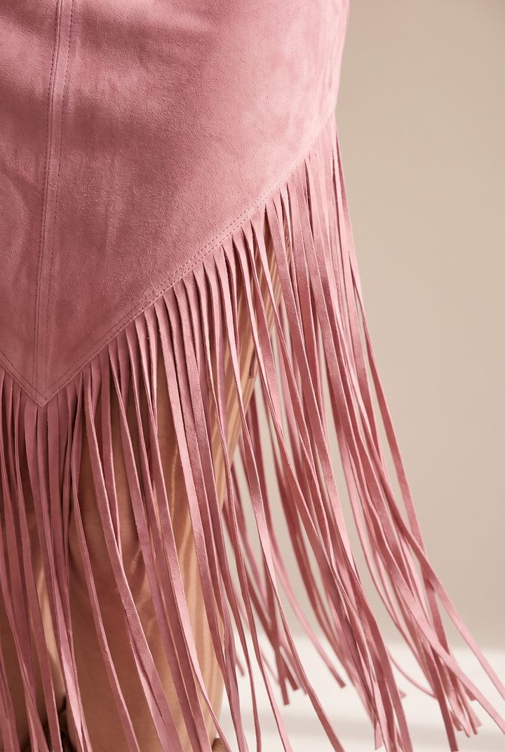 Valencia Suede Fringe Dress - pink fringe detail