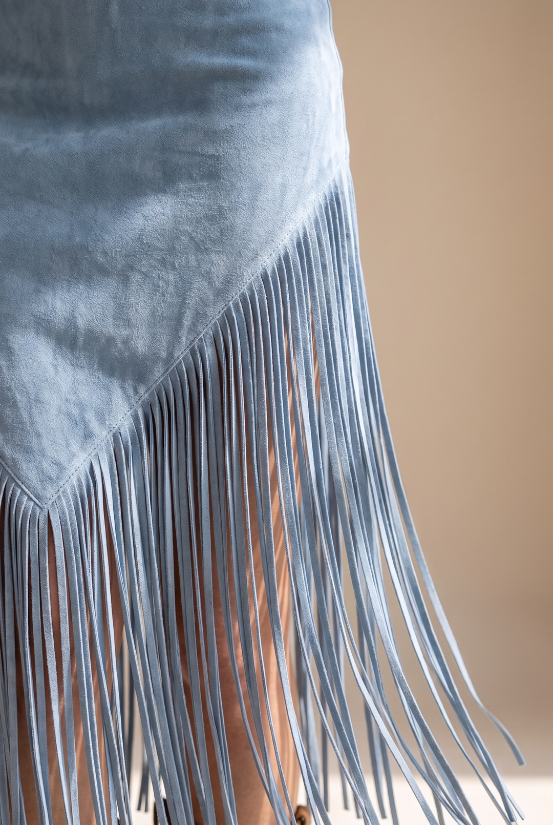 Valencia Suede Fringe Dress - blue fringe detail