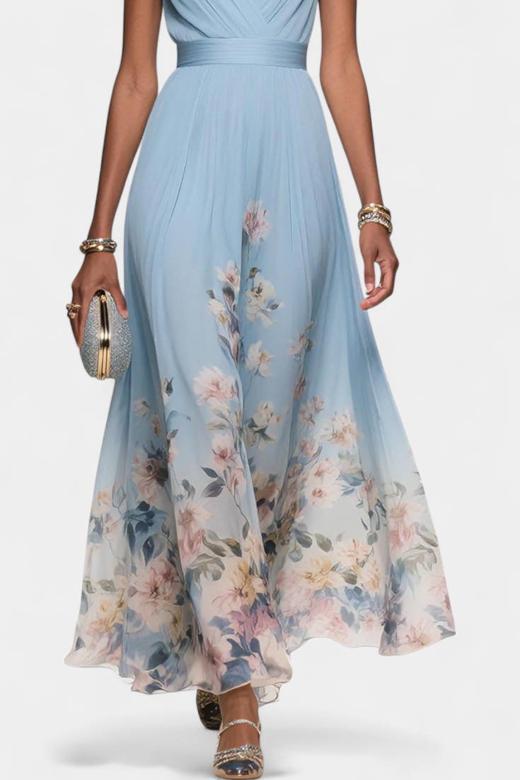 Robe longue florale sans manches Sauline