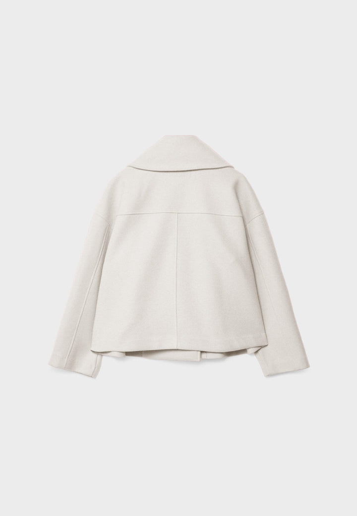 Elegant Wool Peacoat Jacket for Women with Notch Lapel Long Sleeve Double Breasted Cropped Oversized Style