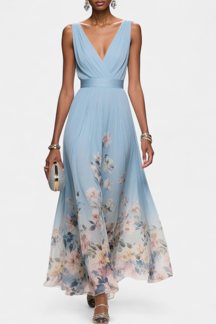 Robe longue florale sans manches Sauline