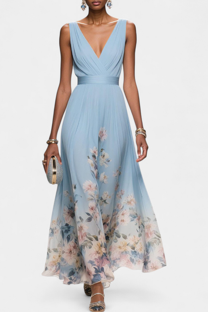 Robe longue florale sans manches Sauline