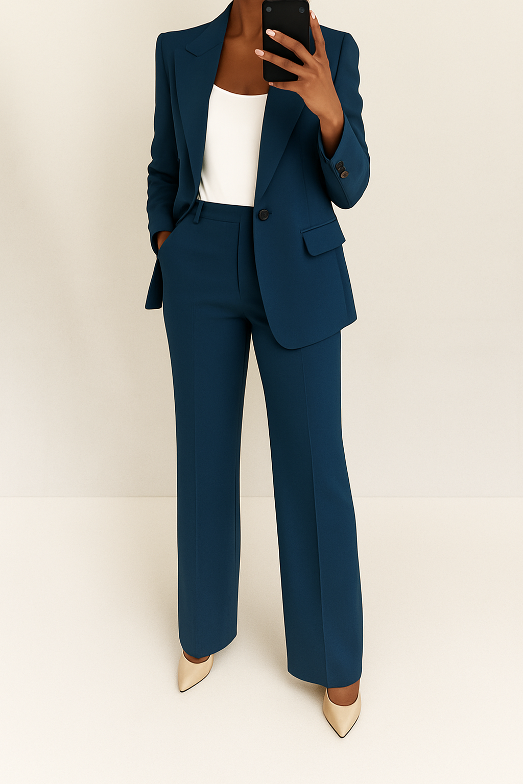 Elegant Two Piece Set for Women with Single Button Blazer Wide Leg Pants Tailored Formal Style