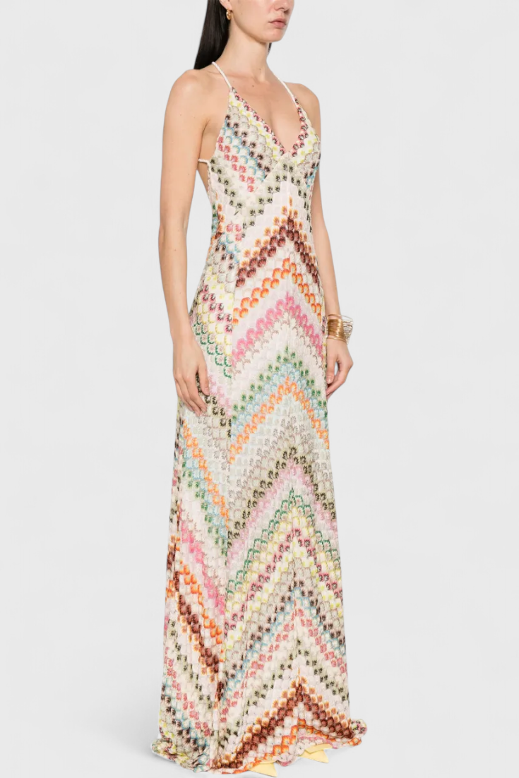 Agustina Abito lungo in pizzo con scollo a V e motivo a zig zag