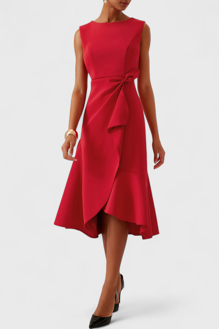 Abito asimmetrico midi Claudia con pieghe eleganti
