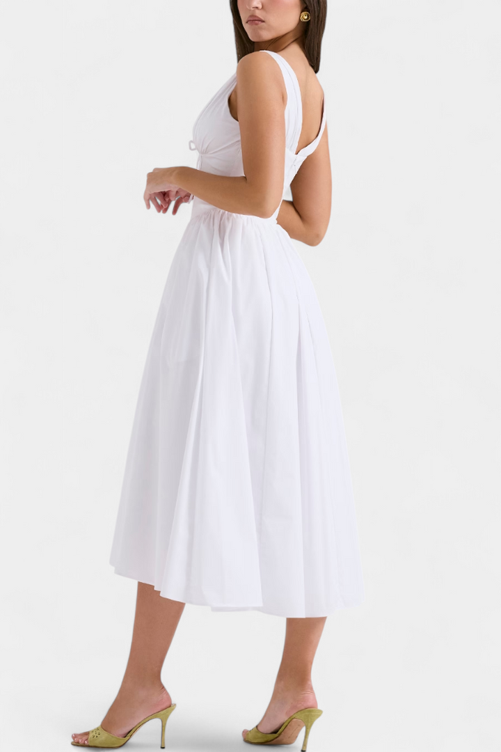 Margie Midi Dress with V-Neck and Romantic Floral Print