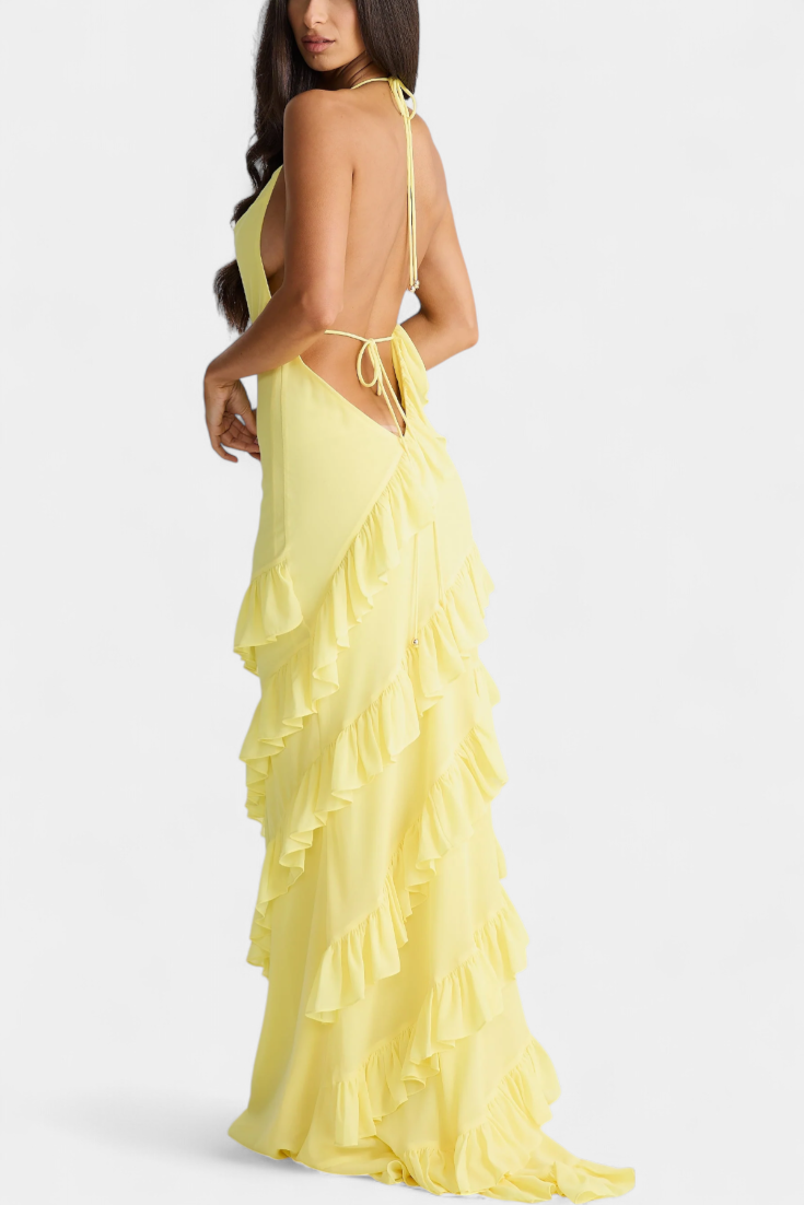 Robe longue Padeline à volants et dos nu