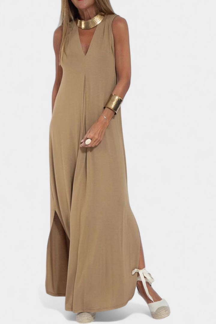 Robe longue sans manches Felisa élégante de couleur unie