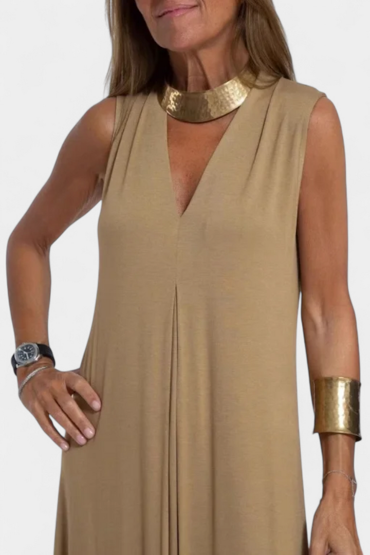 Robe longue sans manches Felisa élégante de couleur unie