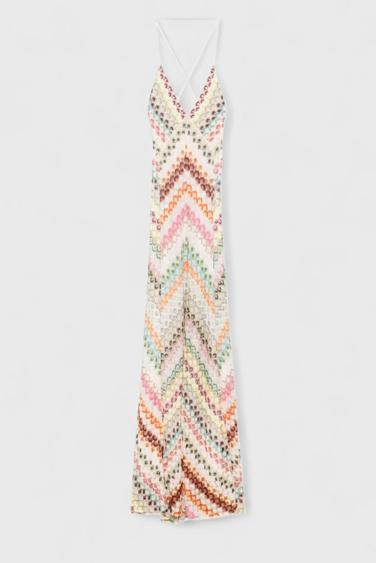 Agustina Abito lungo in pizzo con scollo a V e motivo a zig zag