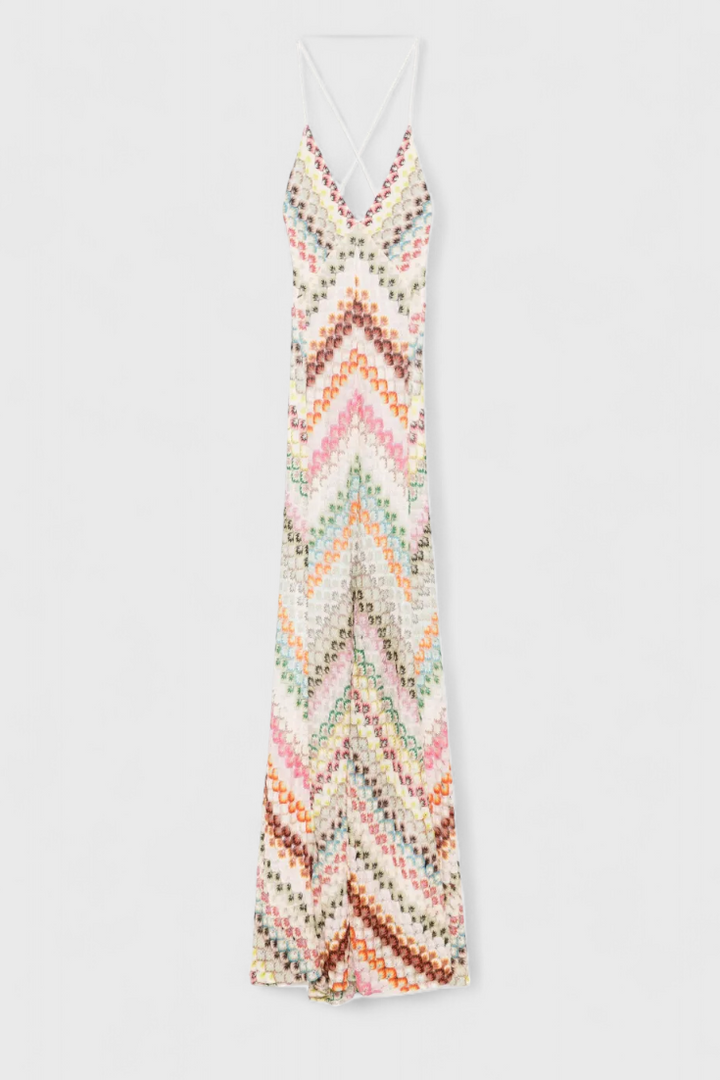 Agustina Abito lungo in pizzo con scollo a V e motivo a zig zag