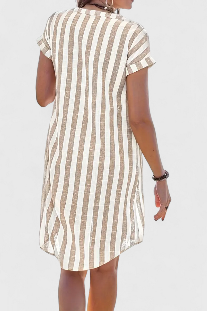 Abito camicia in lino a righe Sandrine con bottoni