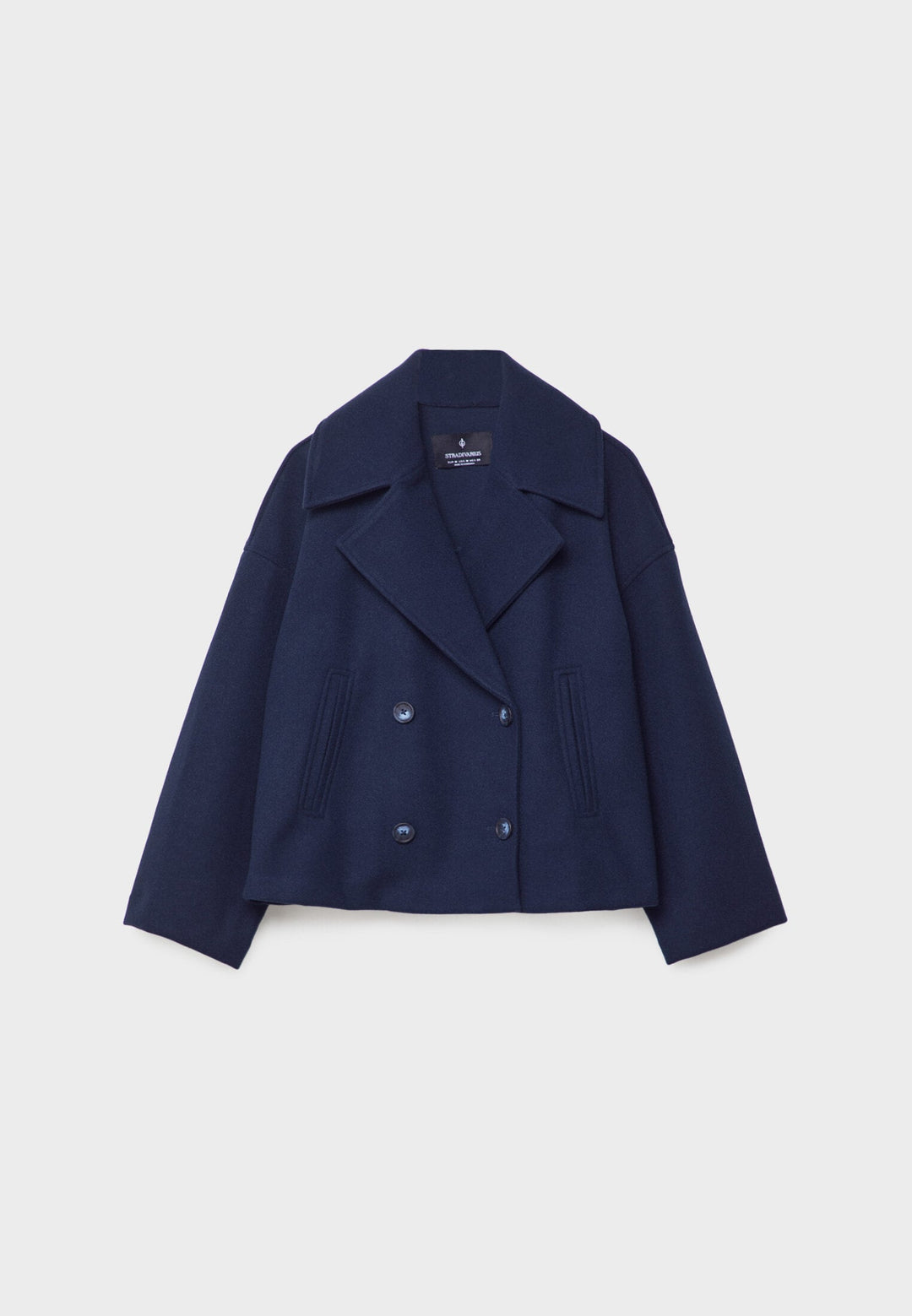 Elegant Wool Peacoat Jacket for Women with Notch Lapel Long Sleeve Double Breasted Cropped Oversized Style