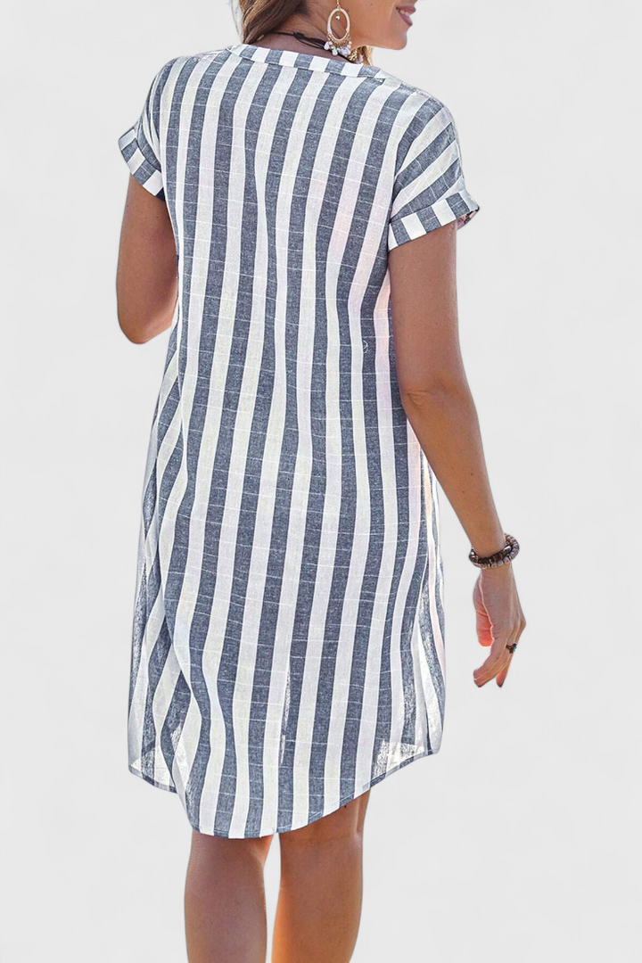 Abito camicia in lino a righe Sandrine con bottoni
