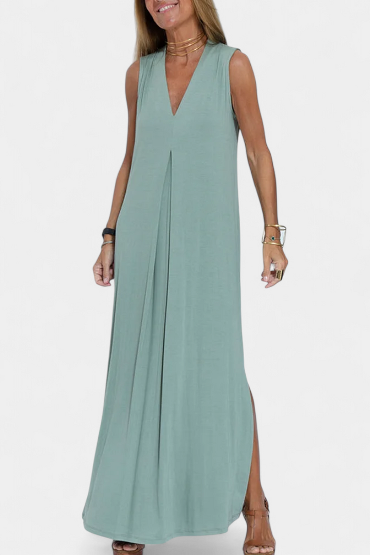 Robe longue sans manches Felisa élégante de couleur unie