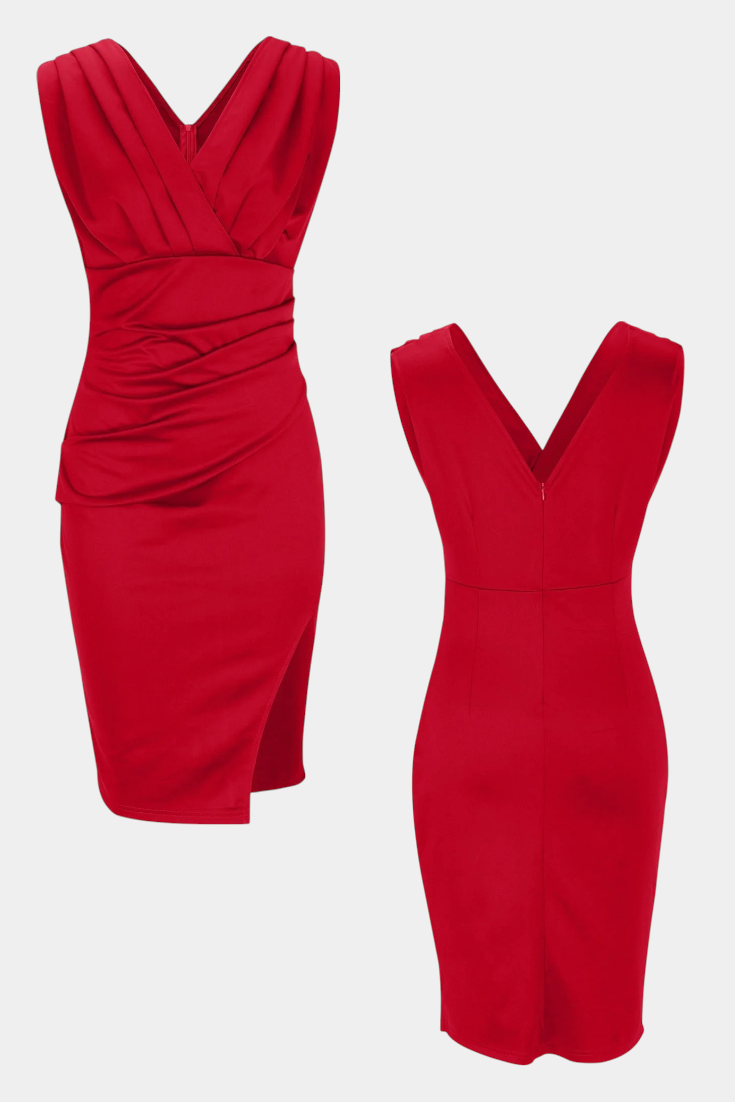 Robe fourreau élégante Rosanna avec décolleté en V et fente latérale