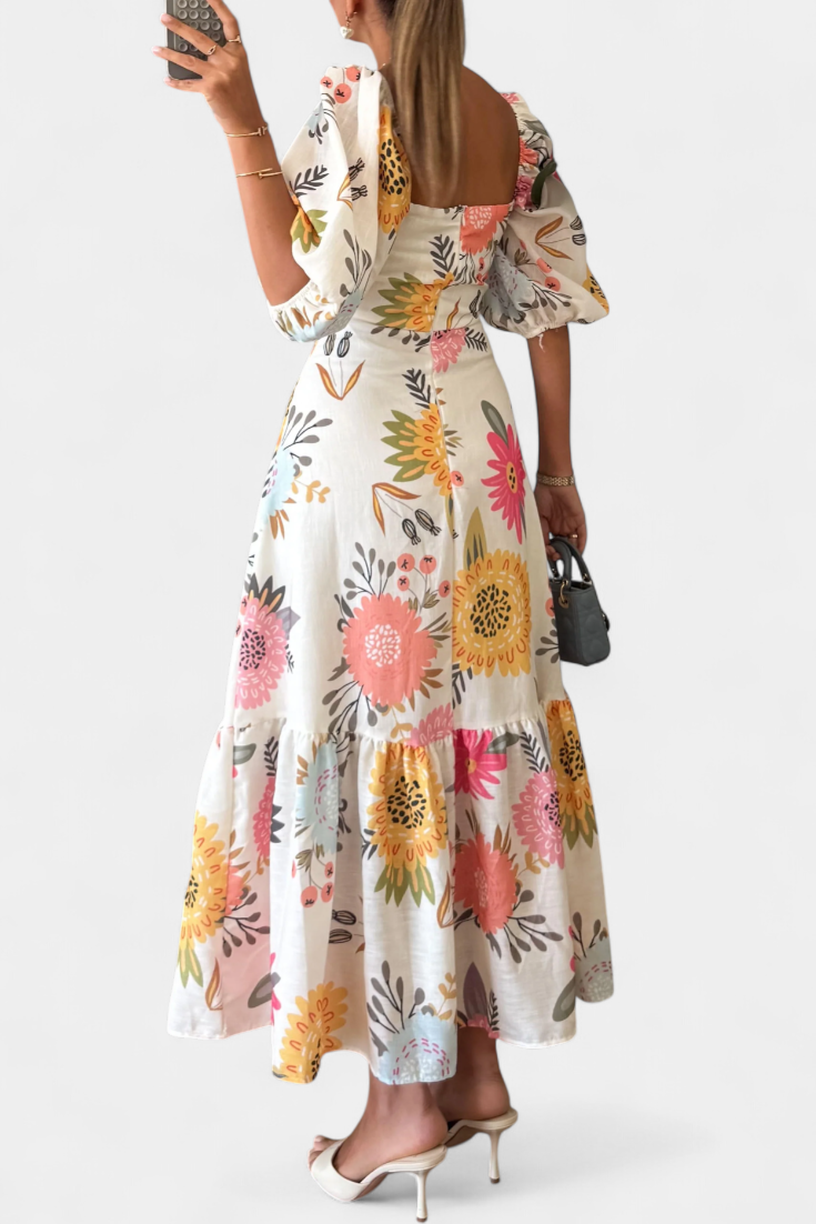 Abito midi floreale Kacey con maniche a sbuffo
