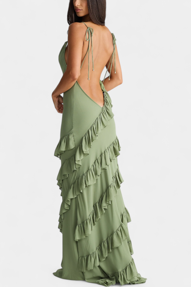 Robe longue Padeline à volants et dos nu