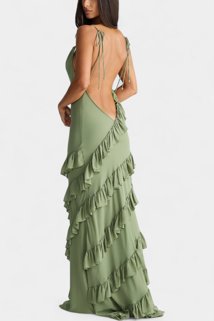 Robe longue Padeline à volants et dos nu