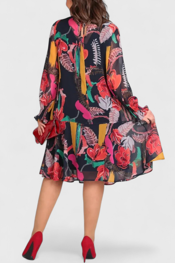 Vestito midi floreale Annegret a maniche lunghe e linea fluida