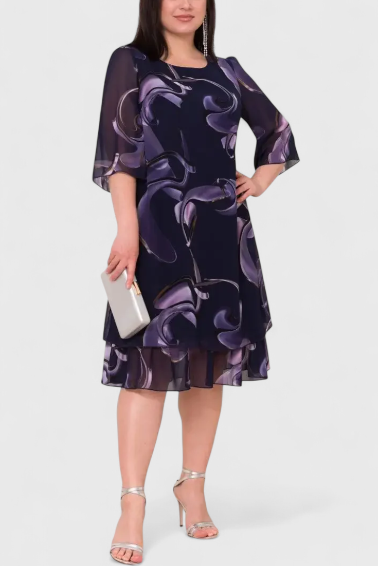 Abito in chiffon Shriley con stampa Midnight Swirl e silhouette fluida