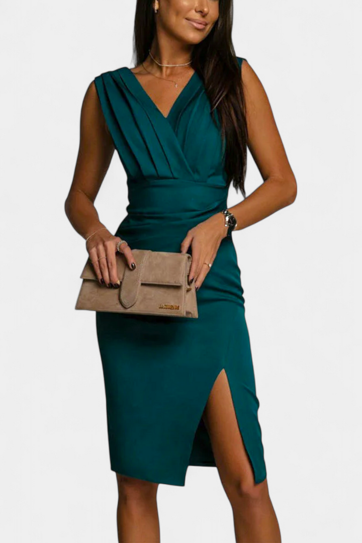 Robe fourreau élégante Rosanna avec décolleté en V et fente latérale