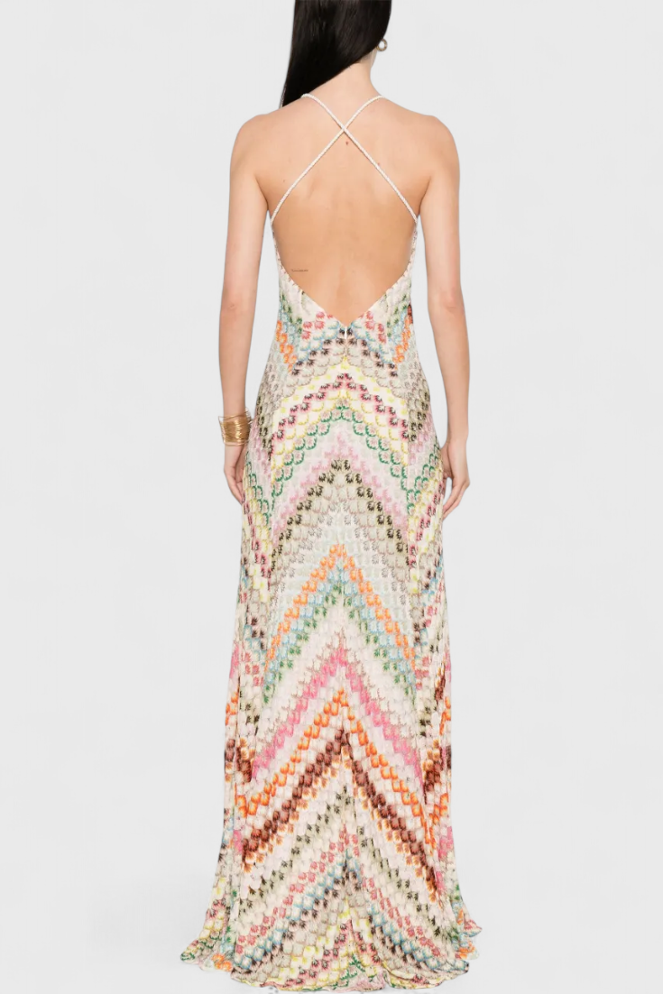 Agustina Abito lungo in pizzo con scollo a V e motivo a zig zag