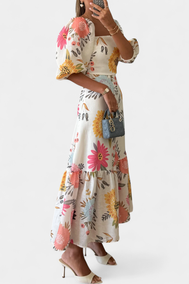 Abito midi floreale Kacey con maniche a sbuffo