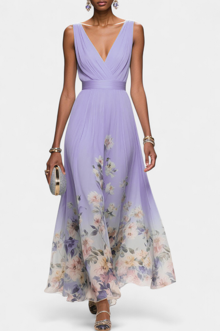 Robe longue florale sans manches Sauline