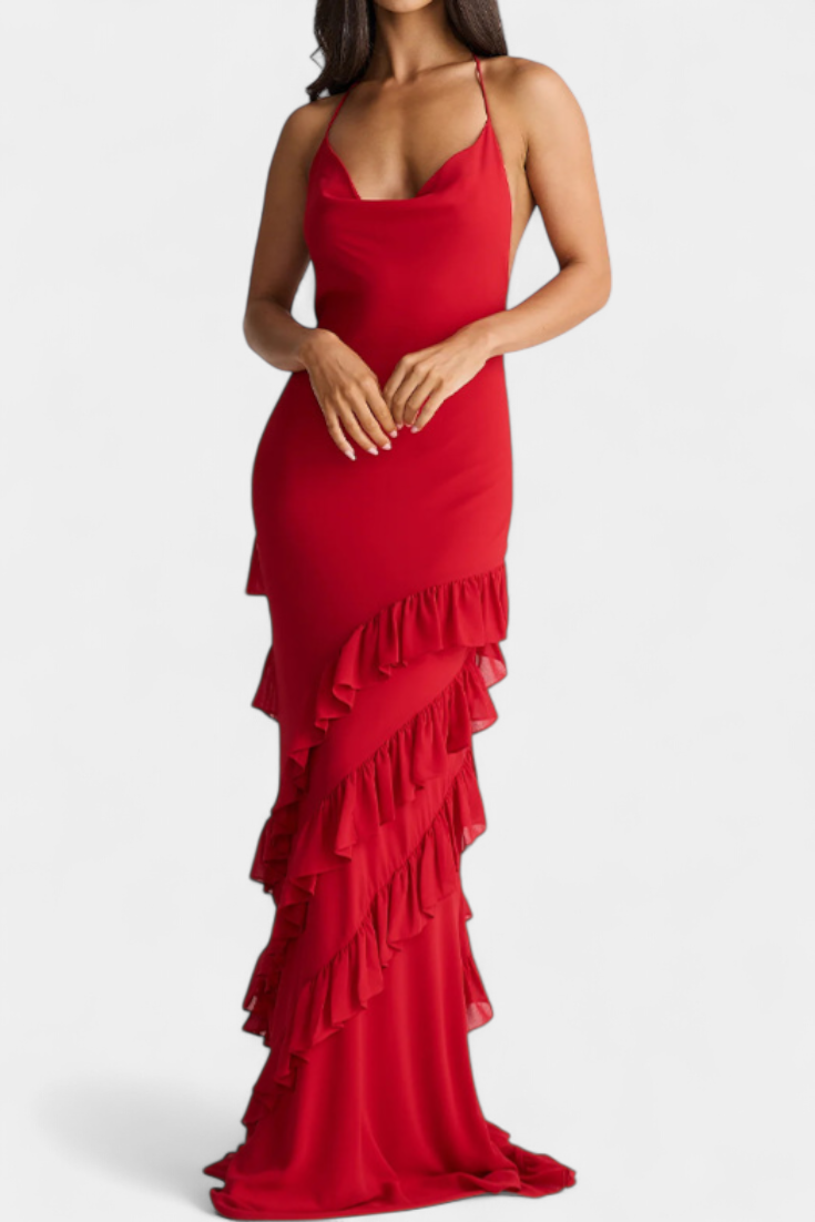 Robe longue Padeline à volants et dos nu