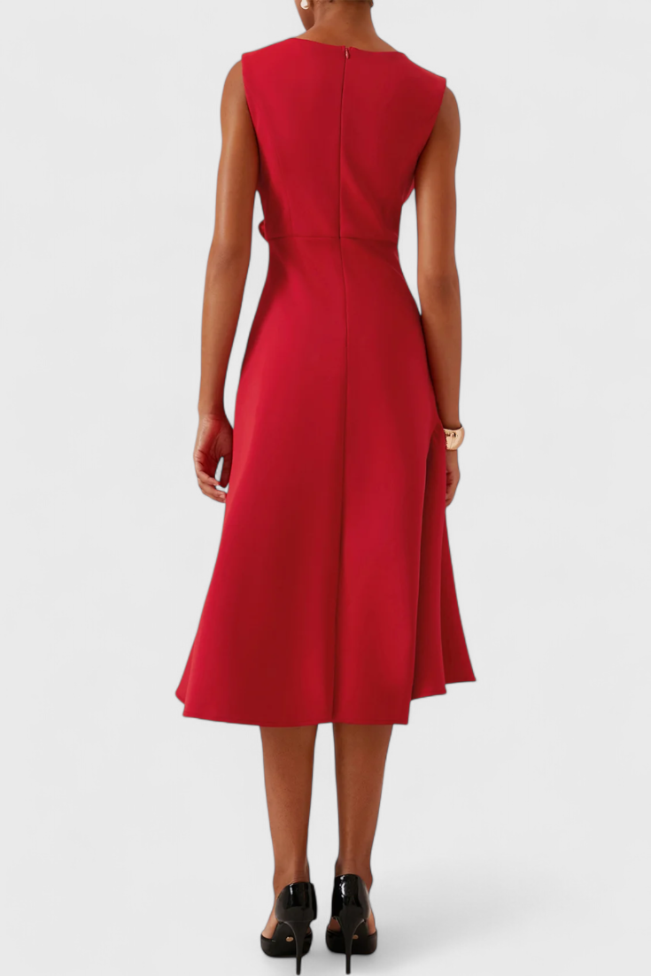 Abito asimmetrico midi Claudia con pieghe eleganti