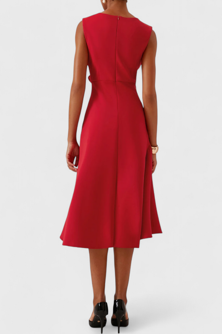 Abito asimmetrico midi Claudia con pieghe eleganti