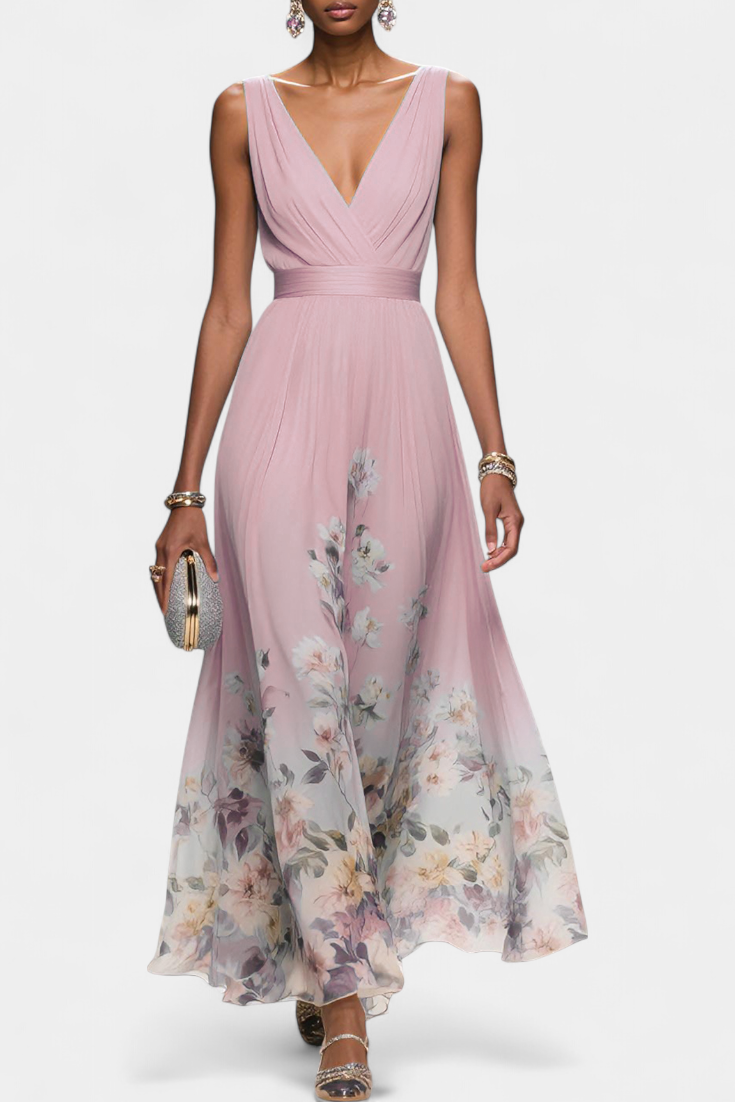 Robe longue florale sans manches Sauline