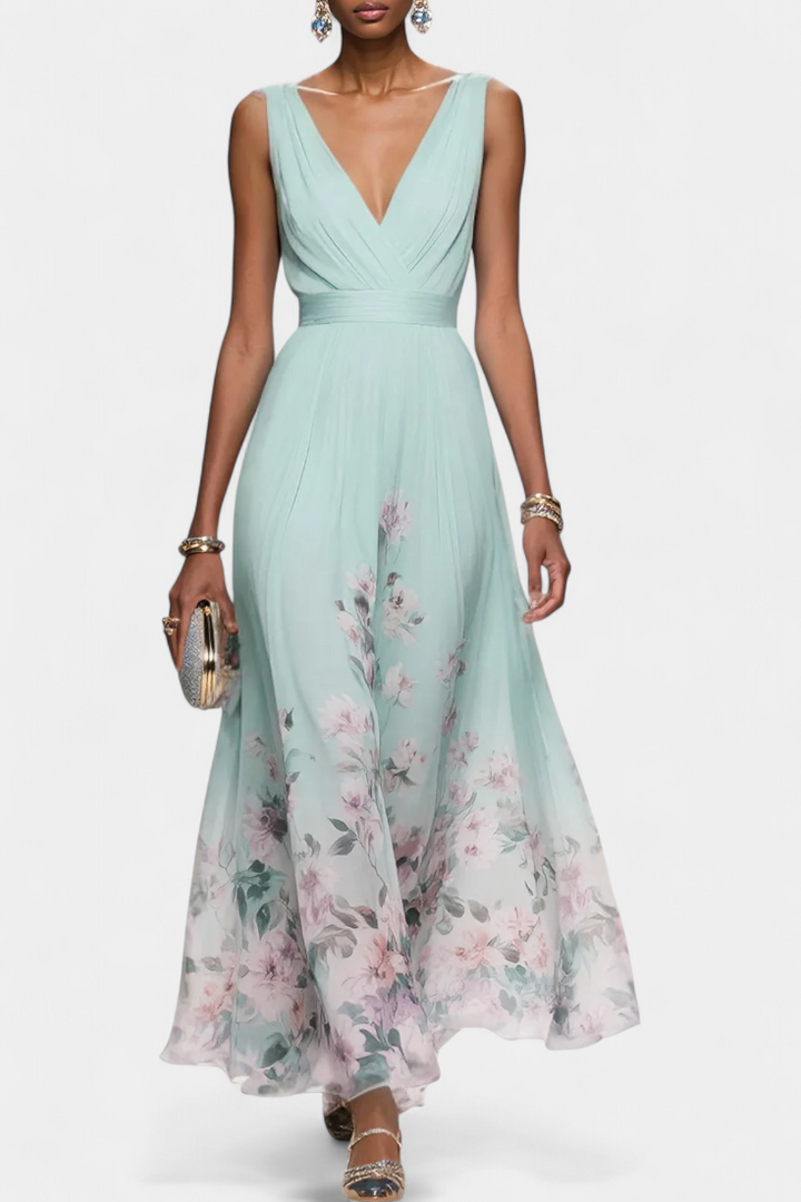 Robe longue florale sans manches Sauline