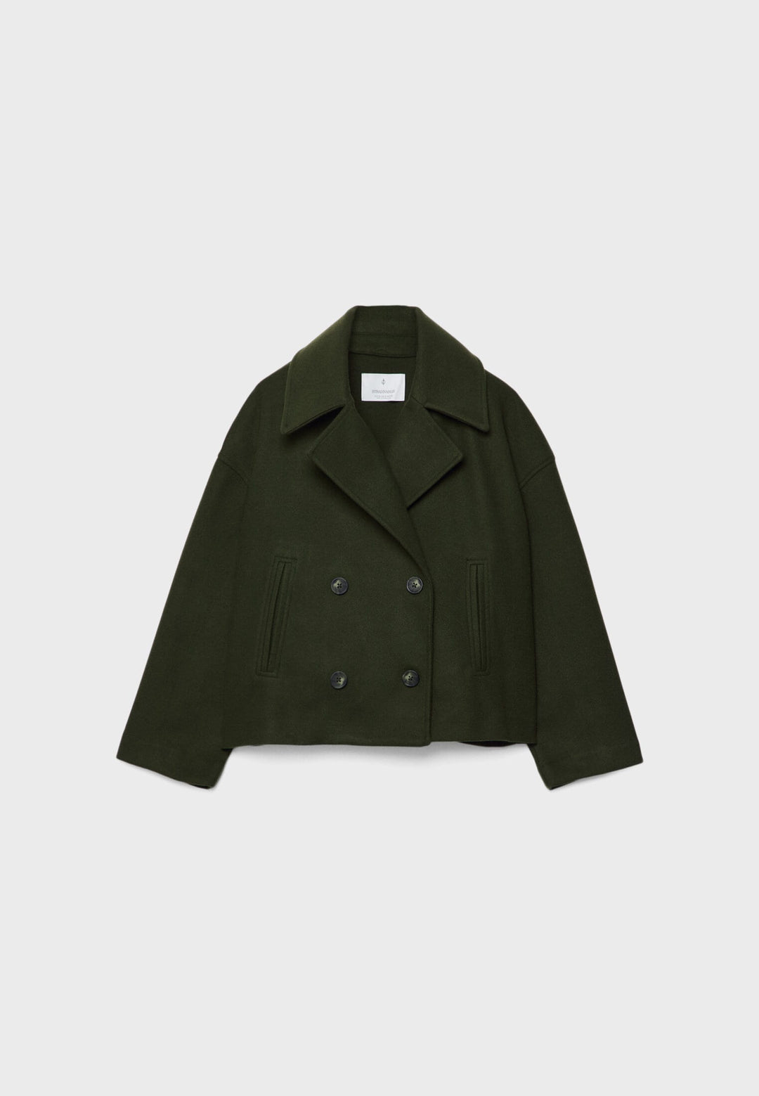 Elegant Wool Peacoat Jacket for Women with Notch Lapel Long Sleeve Double Breasted Cropped Oversized Style