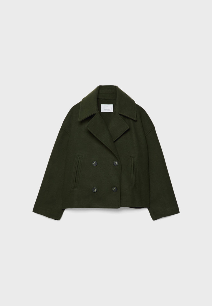 Elegant Wool Peacoat Jacket for Women with Notch Lapel Long Sleeve Double Breasted Cropped Oversized Style