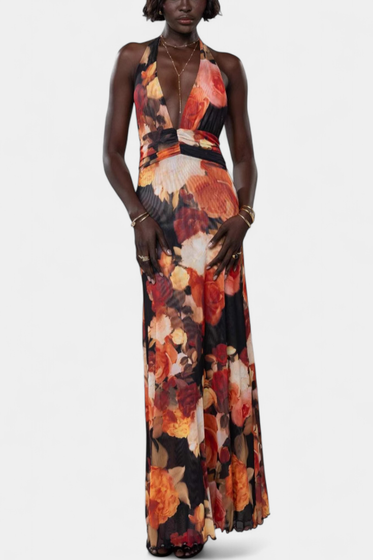 Melody Polka Dot Maxi Dress with Plunging Neckline