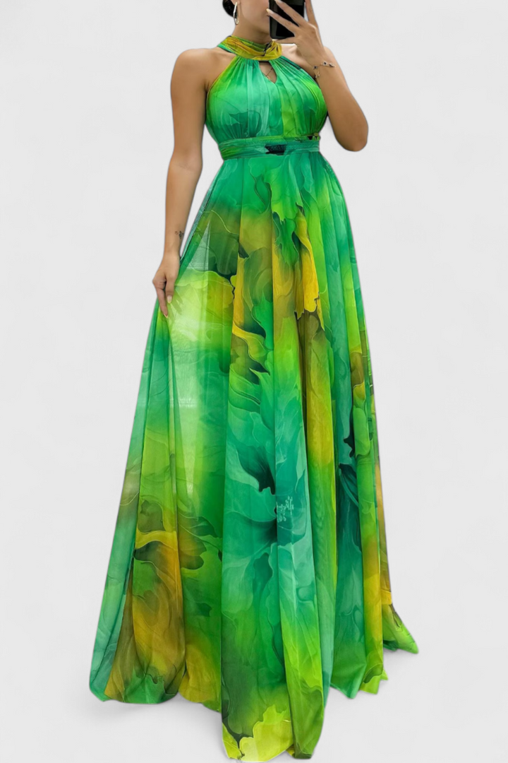 Maxi Abito in Chiffon Floreale con Scollo Annodato