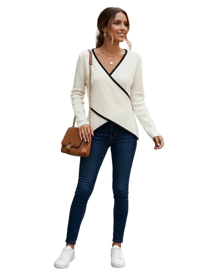 Top elegante da donna in maglia incrociata con scollo a V