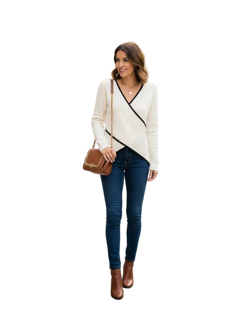Top elegante da donna in maglia incrociata con scollo a V