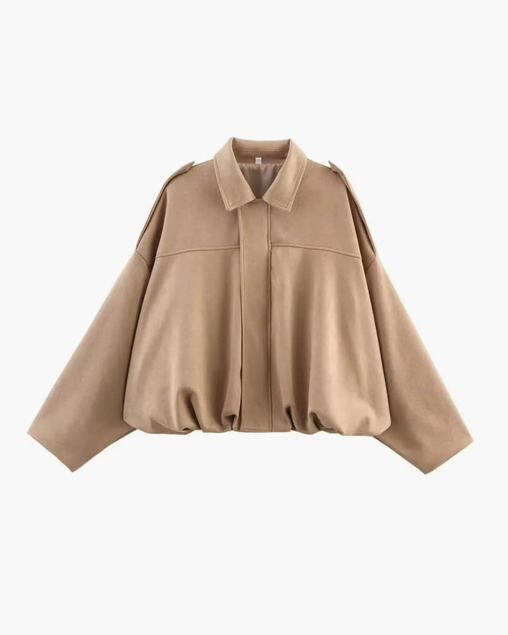 Women's Faux Suede Bomber Jacket with Collar