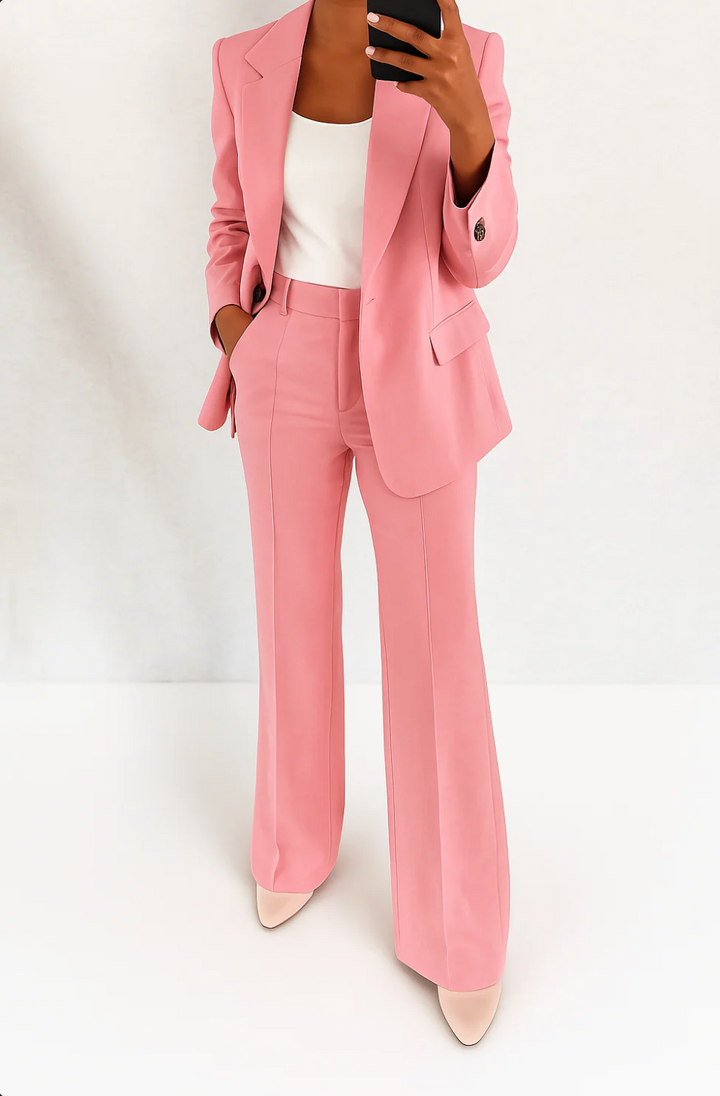 Elegant Two Piece Set for Women with Single Button Blazer Wide Leg Pants Tailored Formal Style