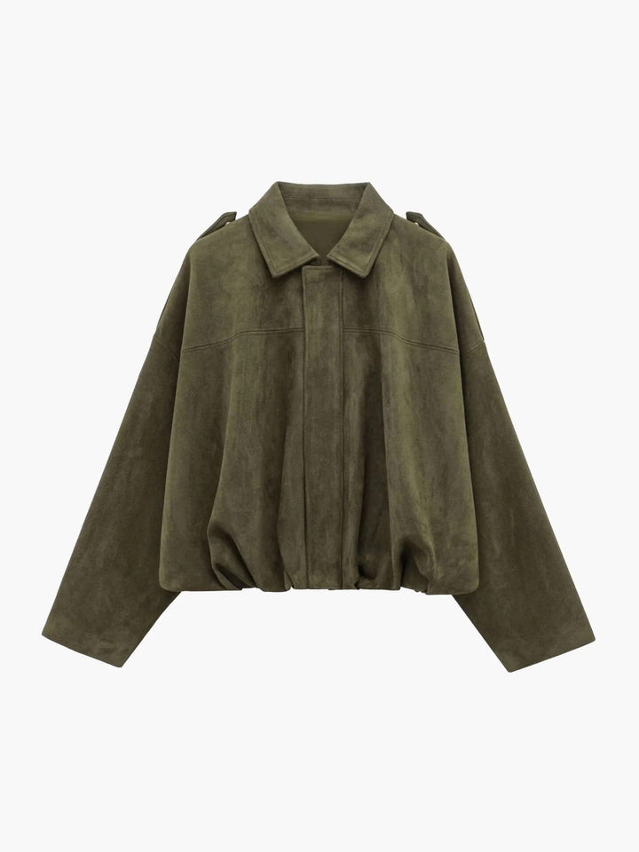Women's Faux Suede Bomber Jacket with Collar