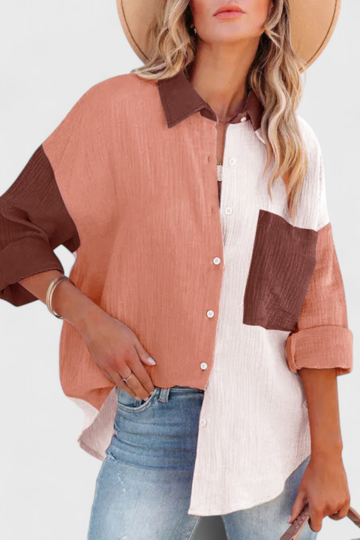 Camicetta Button-Down Juniper con Design a Blocchi di Colore