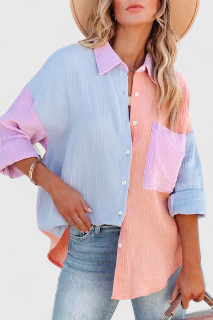 Camicetta Button-Down Juniper con Design a Blocchi di Colore