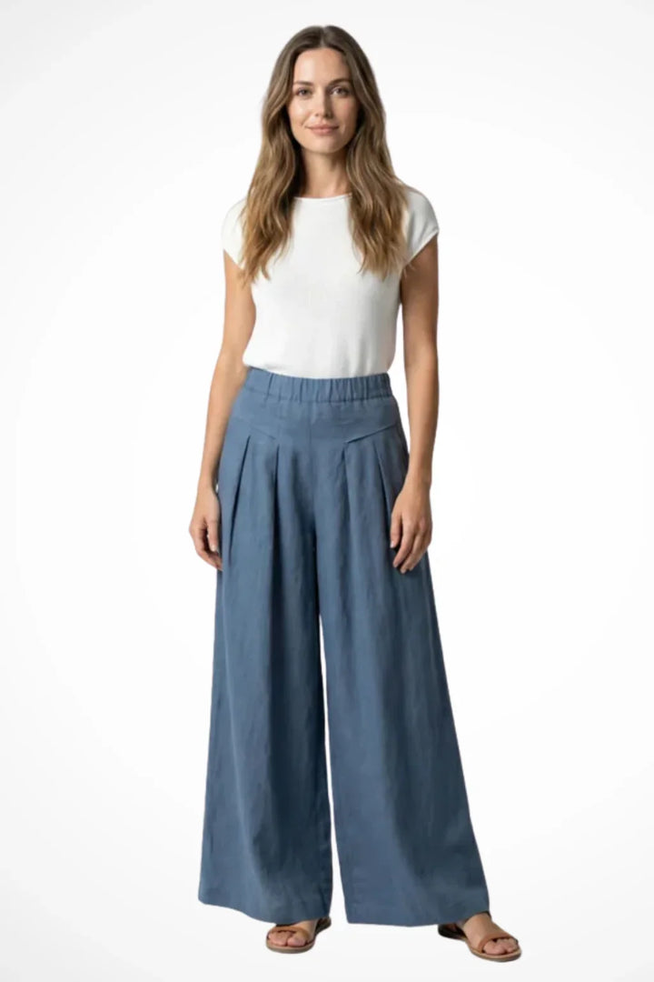 Wide Leg Trousers for Women – High Waisted Pleated Linen Pants with Side Pockets, Relaxed Fit Cropped Office Pants